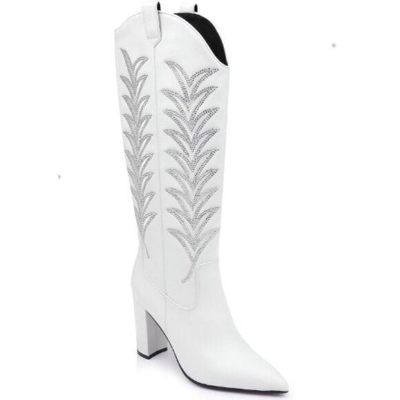 Daniel X Diamond Women's White Tall T Leather Western Boots Shoes Size 6/36 NWOT - Picture 2 of 10
